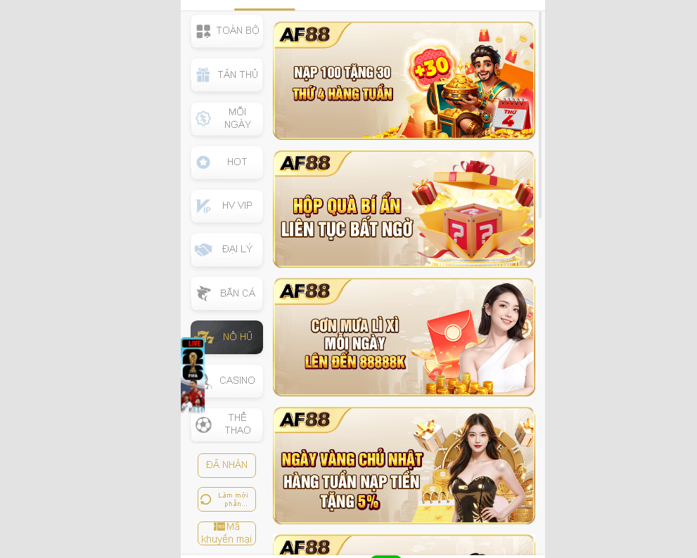 Tải App AF88 - Hướng Dẫn Cài Đặt Cho iOS Và Android Các chương trình khuyến mãi cho các tựa game nổ hũ AF88